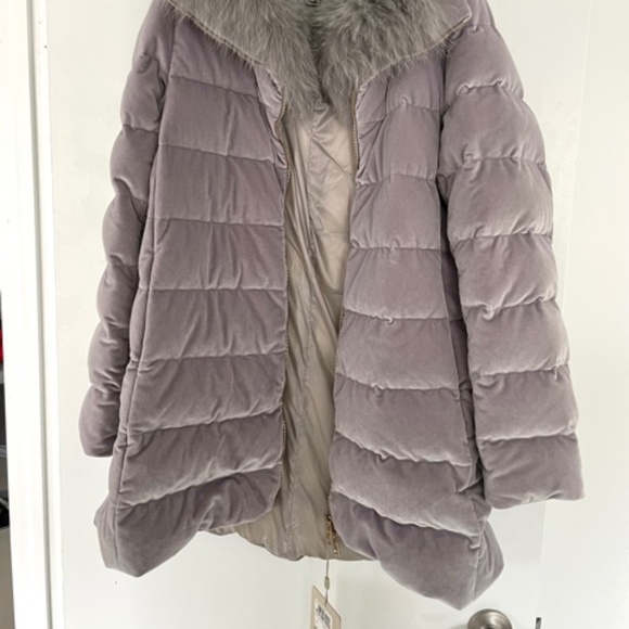 HERNO VELVET DETACHABLE FUR COLLAR GOOSE DOWN JACKET 44/8/6 - Picture 4 of 10